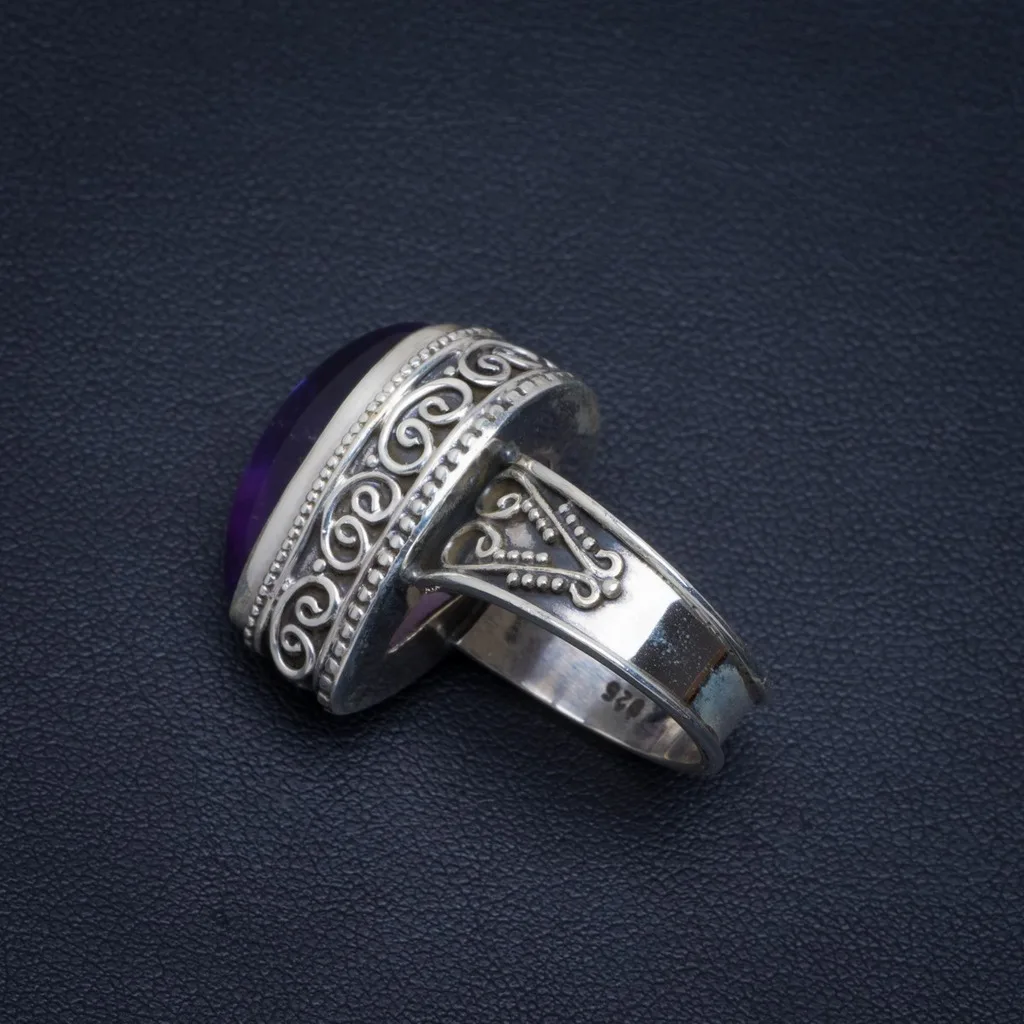 Natural Amethyst Heart 925 Sterling Silver Ring, US Size 6 AM1928