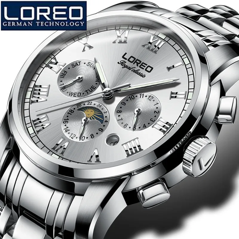 LOREO uomo orologio Retro Classic Design Display Case font b Mechanical b font Skeleton Watch font