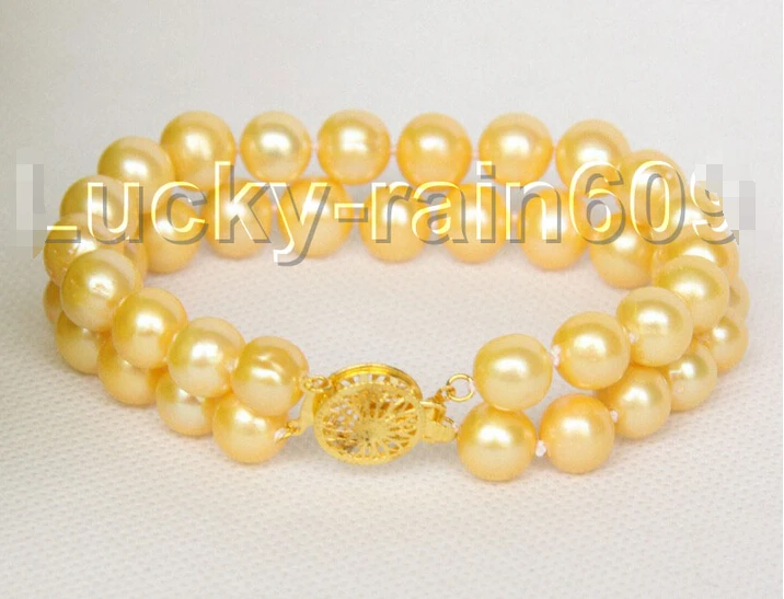 

shipping 8" 10mm 2row round yellow golden pearls bracelet E8743 5.25