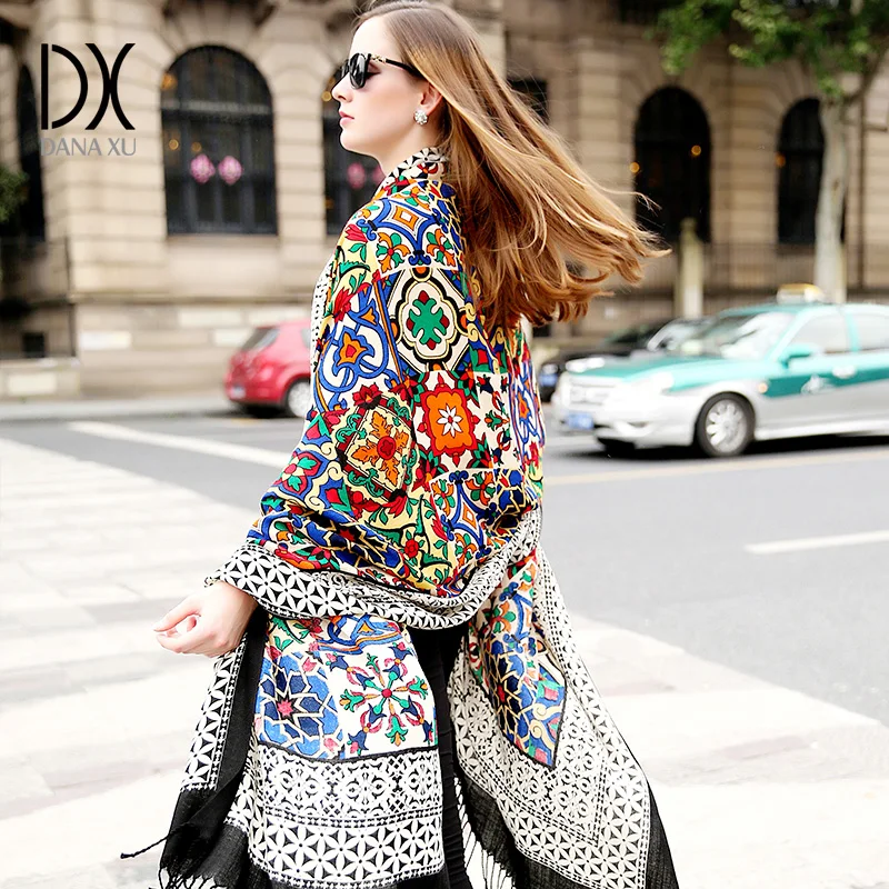 Comprar Bufandas cuadradas de lana de 100% para mujer, elegante Carf para mujer y chal cálido, bufanda larga con estampado de animales, Bandana, Hijab, manta de playa