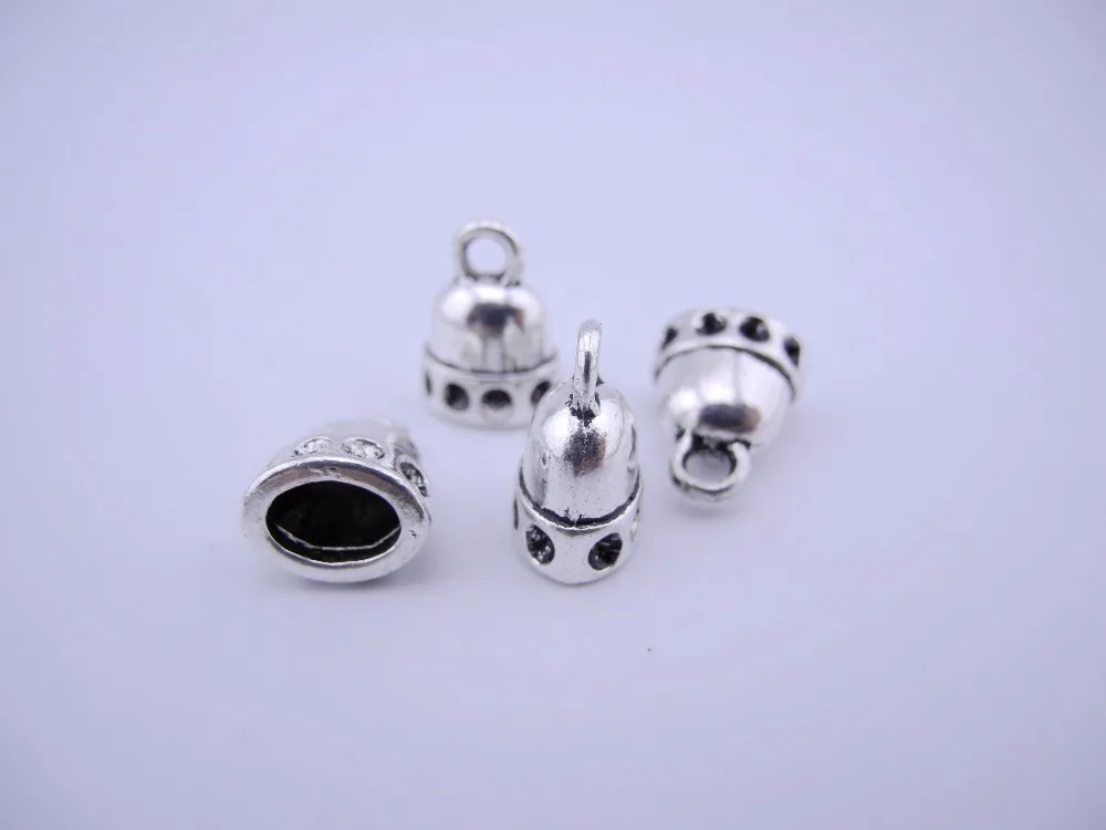 10Sets/20 pcs Dia. 4.4x7.3mm Antique Silver Dotted Jewelry End Caps