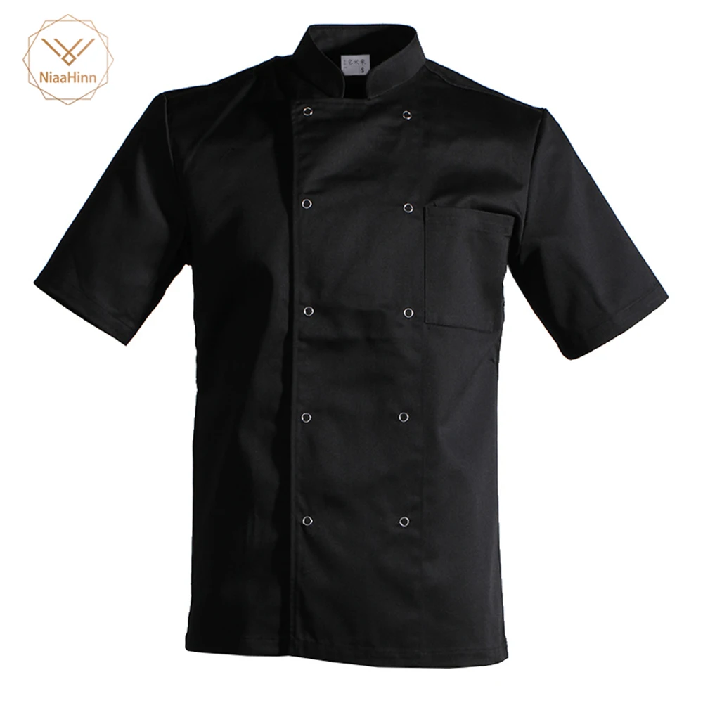 Black Short Sleeve Unisex Cook Work Uniforms Restaurant Hotel BBQ