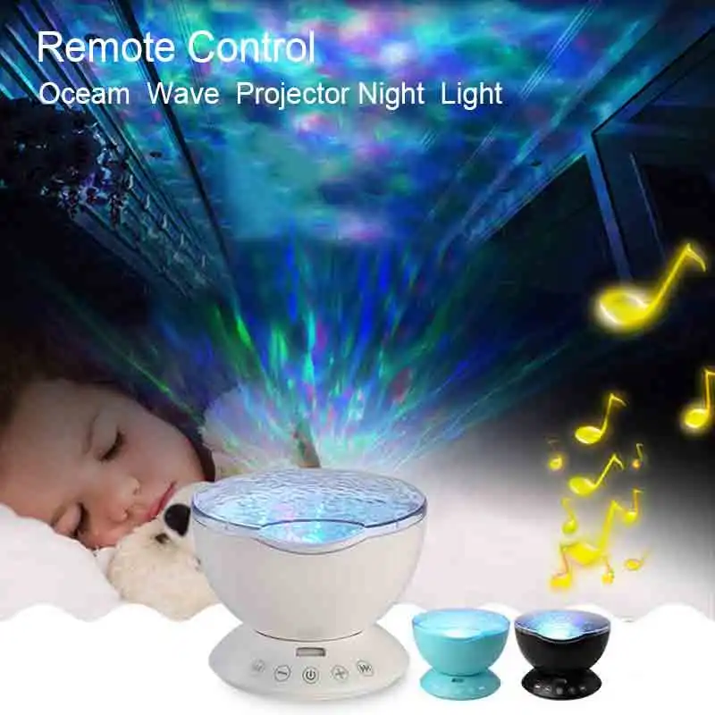 

New Arrival Ocean Wave LED Night Light Projector Night Light With Built-in Music Player and Remote Control For Baby Kid Children