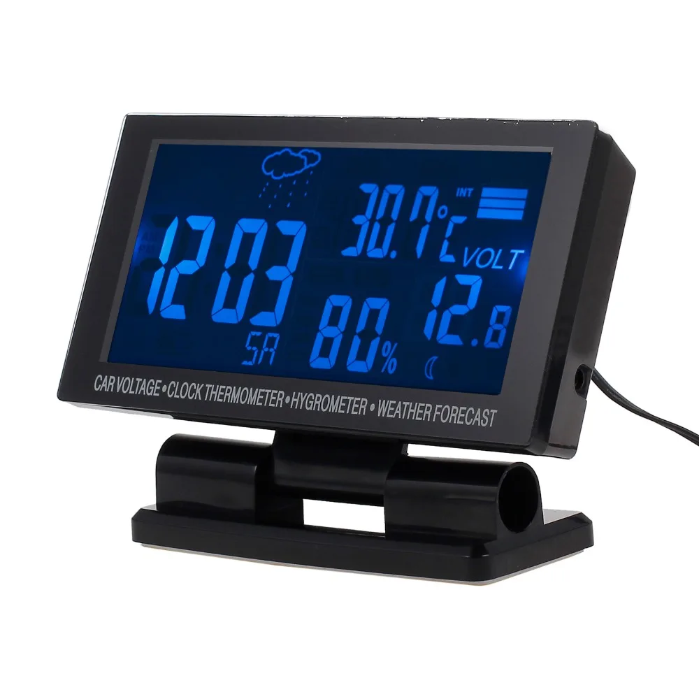 Autolet 12 в цифровые часы для автомобиля, погода, F/C термометр, гигрометр, напряжение, будильник, ЖК-часы, автомобильный багажник
