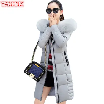 

YAGENZ Women Winter Jacket Down Cotton Hooded Coat Plus size Parkas Mujer Coats Long Coat Fashion Female Fur collar Coats 648