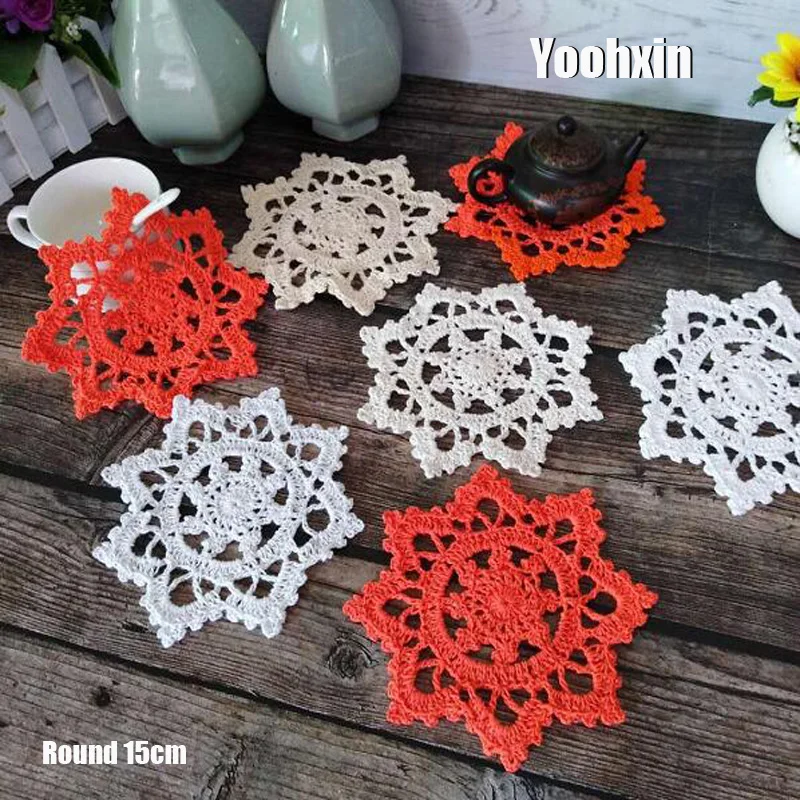 

Modern cotton round placemat cup coaster mug kitchen drink table place mat cloth lace Crochet tea dish doily Handmade dining pad