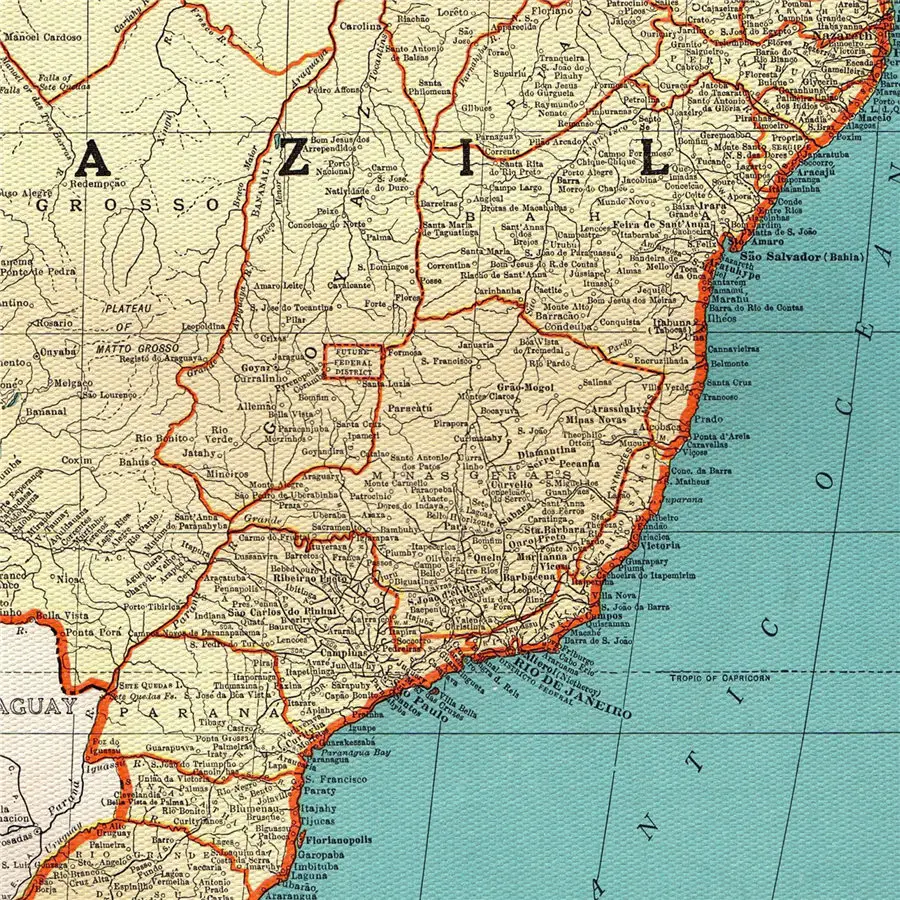 1940 старинная бразильская карта Бразилии, печатная картина, наклейка на стену, винтажный холст, плакат для гостиной, спальни, кафе, бара, паба, Декор