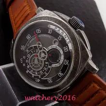 Brushed 44mm Parnis black dial sapphire glass leather strap miyota automatic movement Men's Watch Brushed 44mm Parnis black dial sapphire glass leather strap miyota automatic movement Men's Watch