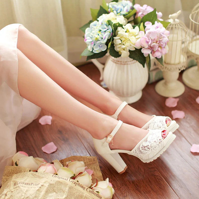 Karinluna/Новое поступление; большие размеры 32-43; женская обувь с открытым носком и кружевным верхом; Летние босоножки; обувь для свиданий на высоком каблуке; женская обувь