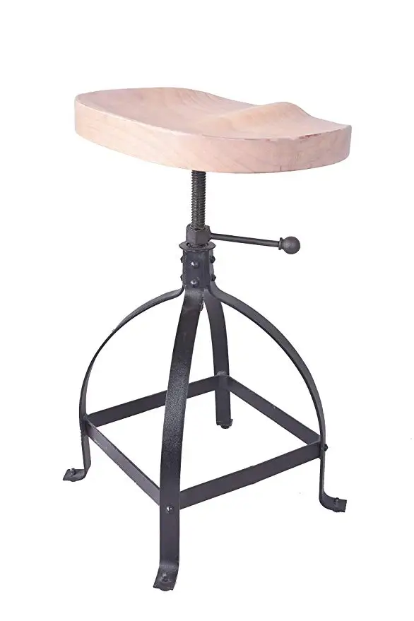 Chair Industrial Furniture Countryside Saddle Coffee Chair Rotating Wood Seat Metal Bar Stool Height Adjustable Bar Chairs