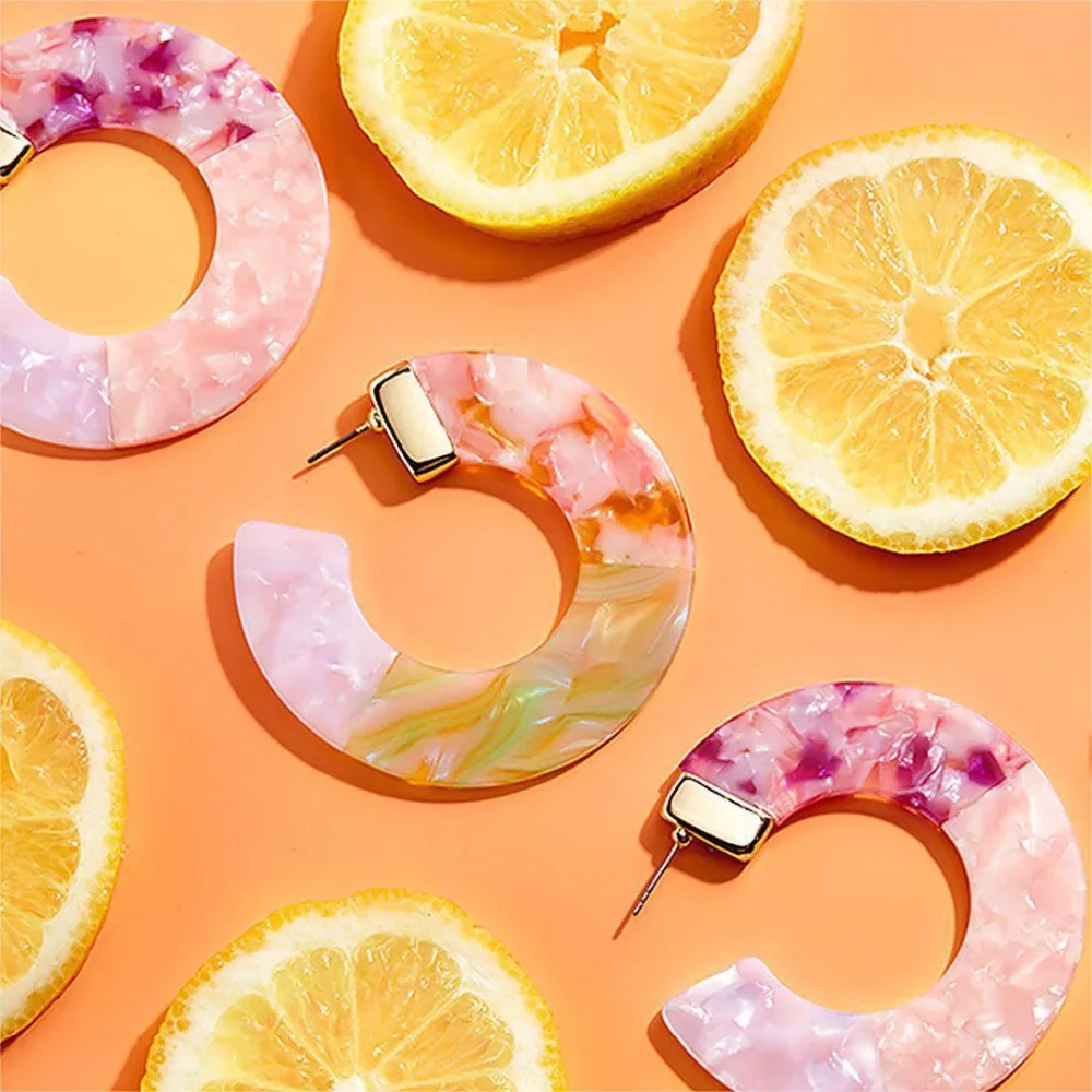 2018 New Beach Multicolor Statement Earrings Acrylic Big Hollow Round Circle Geometry Resin Dangle Drop Earring Women Jewelry