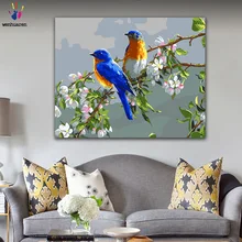 DIY картинки для раскраски по номерам с цветами синяя птица на абрикосовом дереве Рисунок Живопись по номерам в рамке дома