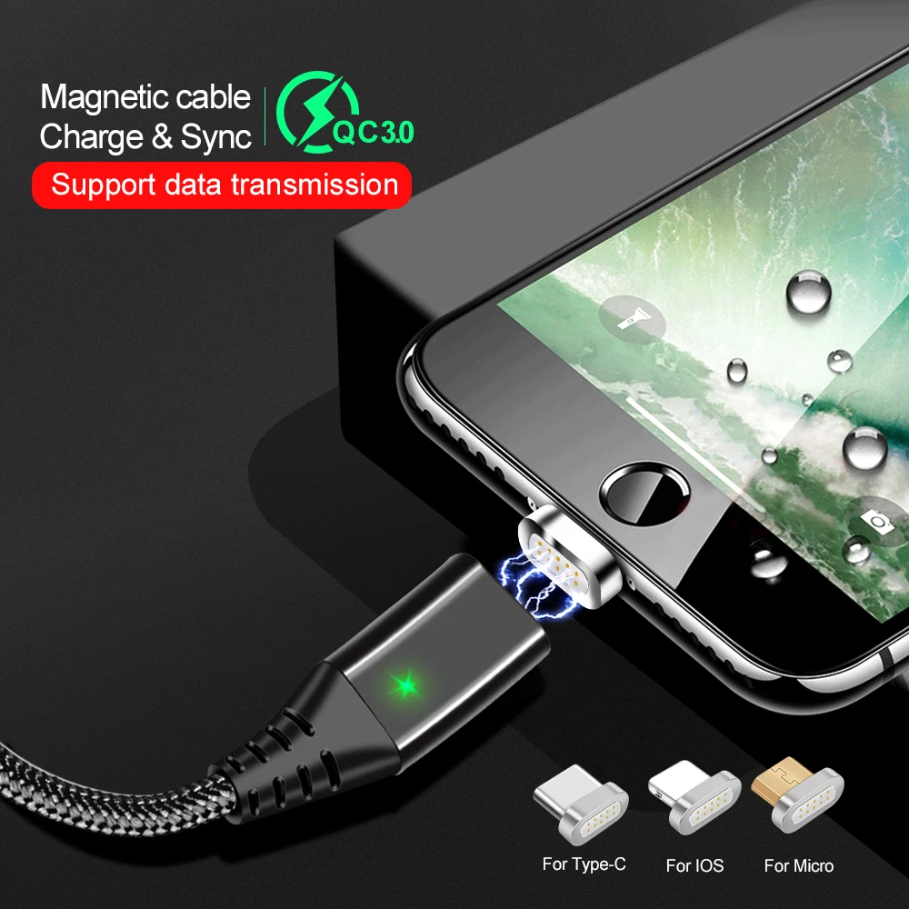كابل USB مغناطيسي ل فون سامسونج غالاكسي S10 نوع C المغناطيسي شحن سلك شاحن بيانات المصغّر usb كابل الهاتف المحمول الكابلات