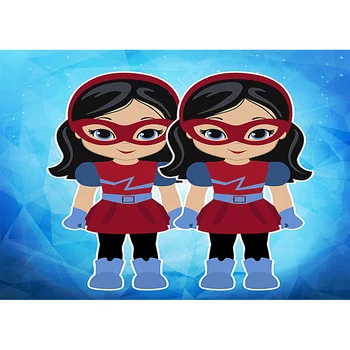 

Colorwonder Two Superhero Girls Birthday Banner Party Decor Backdrop Superhero 7x5 Blue with White Spots Background for Children
