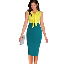 New Women Vintage Patchwork Stretchy Sheath Bow Slimming Party Dress Vintage Knee-Length Dress New Women Vintage Patchwork Stretchy Sheath Bow Slimming Party Dress Vintage Knee-Length Dress