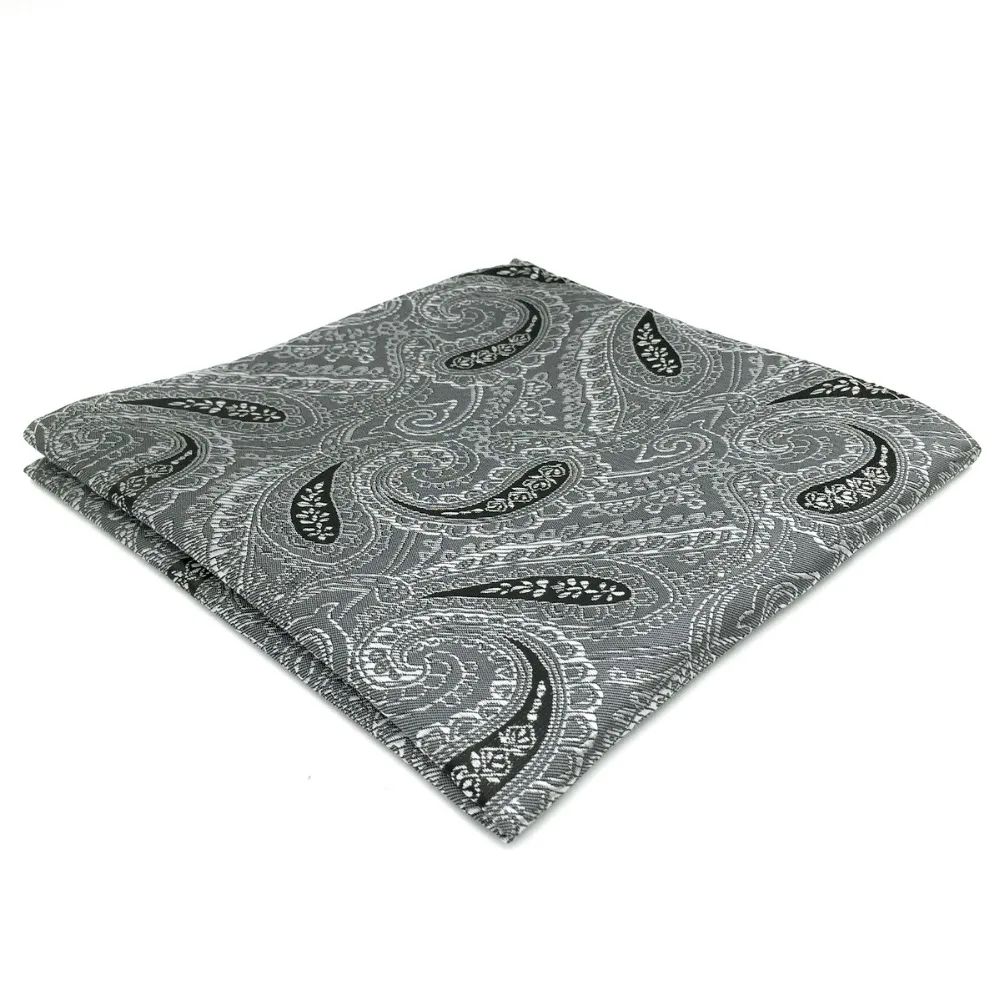 DH30 Dark Grey Paisley Silk Mens Pocket Square Classic Dress