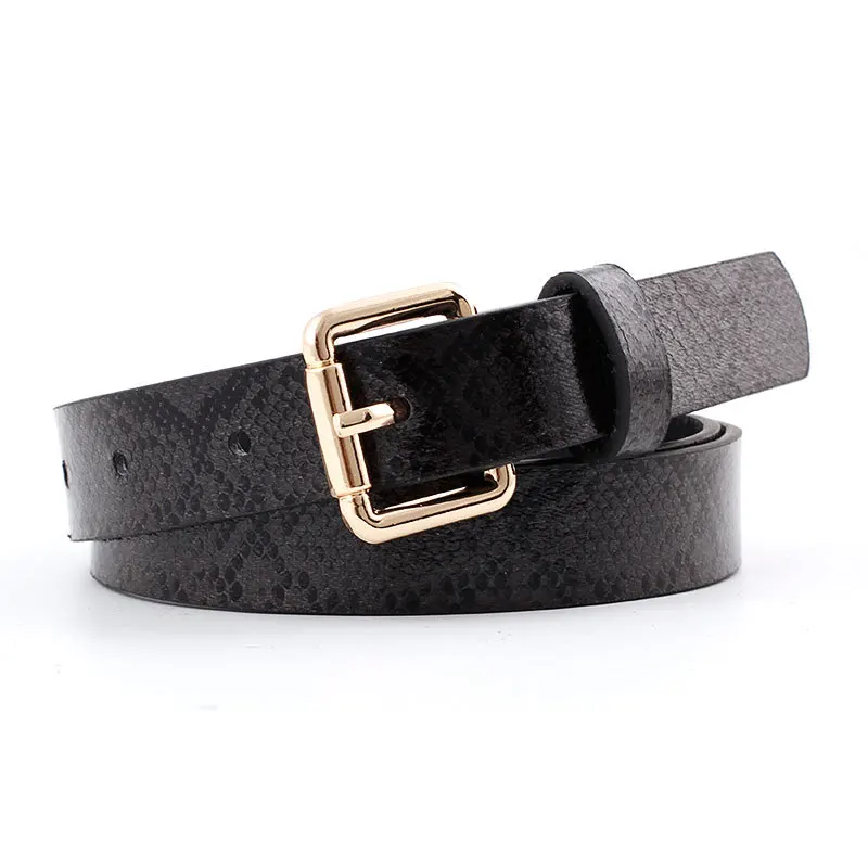 Wholesale Snake Print Leather Belts For Women High Quality Vintage Female Dress Belt Gold Square Pin Buckle Jeans Waistband 834 - Цвет: black