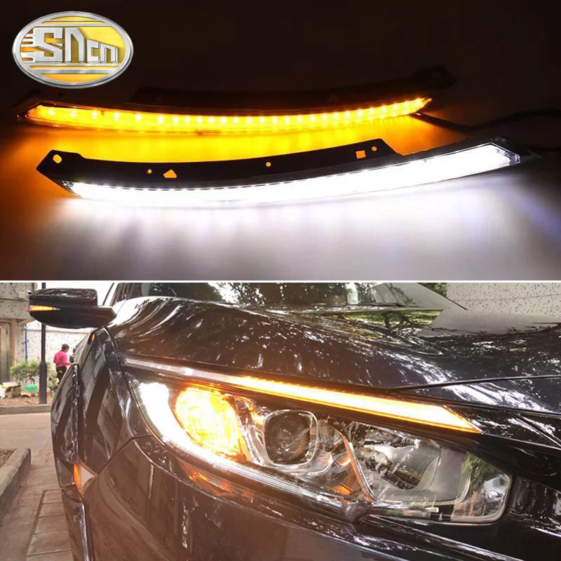 

For Honda Civic 2016 2017 2018 LED DRL Headlight Eyebrow Daytime Running Light fog lamp With Flowing dynamic Yellow Turn Signal