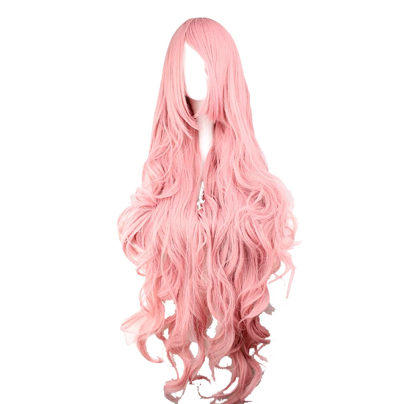 Cosplay com Franja Fibra de Alta Mcoser Sintético Longo Ondulado Cor Rosa Peruca 100% Temperatura Cabelo Wig-235a 90 cm