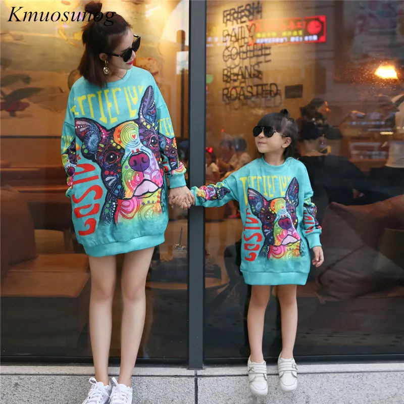 

Mother Daughter Sweatshirts Summer Autumn Family Matching Outfits Cute Dog Print Long Sleeve Family Look Matching Clothes C0283