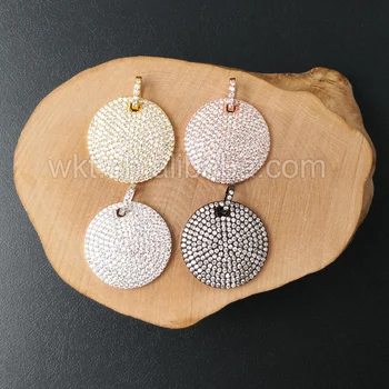

WT-P937WKT 2017 Hot Sale Sparkly micro paved Pure Color Round pendant,Bohemia style high quality for necklace marking