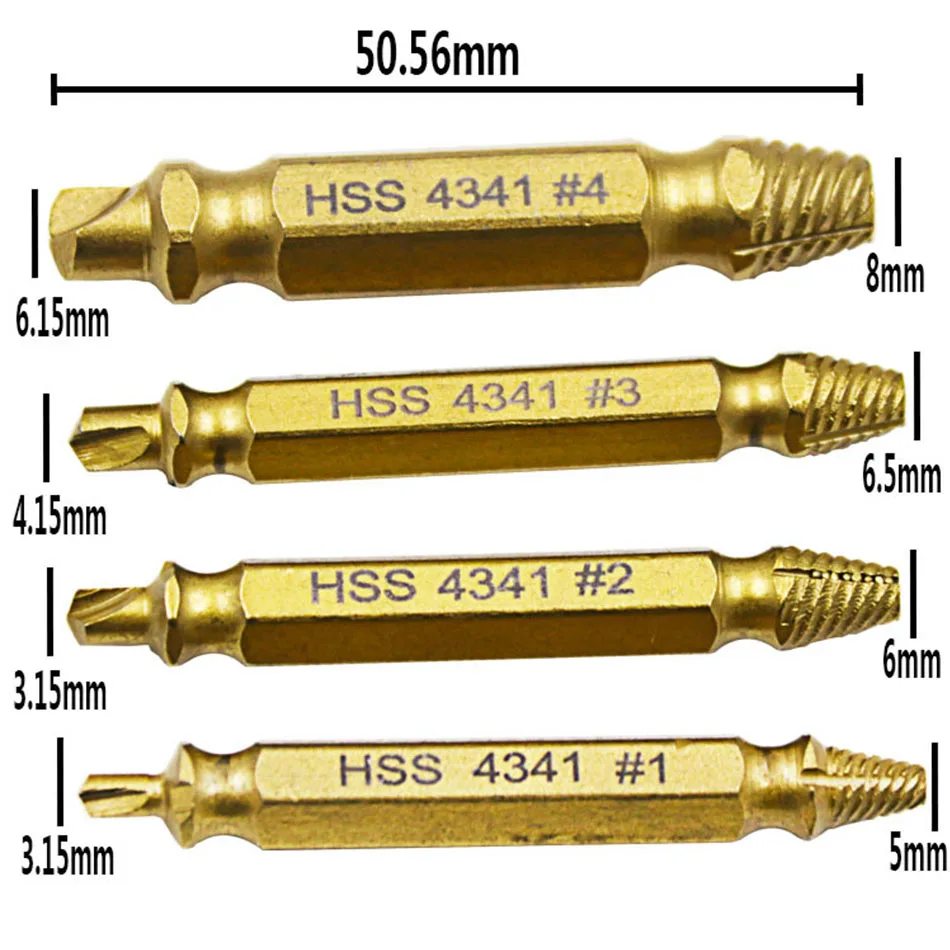 HSS 4341 sдвусторонний поврежденный шнековый экстрактор или сломанные головки поломки экстракторы экипажей деревянные болты для удаления экстракта сверла инструменты