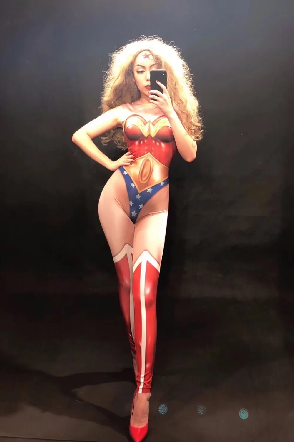 Wonder Woman Sexy Jumpsuit Nightclub Party Performance Celebration Dancer Singer Stage Wear Costumes 3D Printing Bodysuit