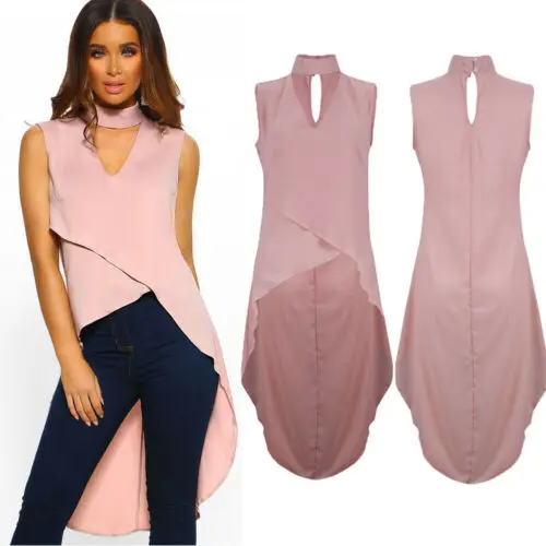 

Womens Irregular Blouses Sleeveless Solid Tops Chiffon Casual V-Neck Shirt Blouse