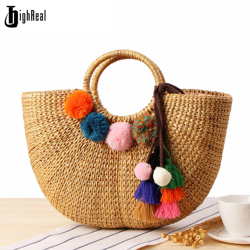 Beach Bag Straw Totes Bag Bucket Summer Bags with Tassels Women Handbag