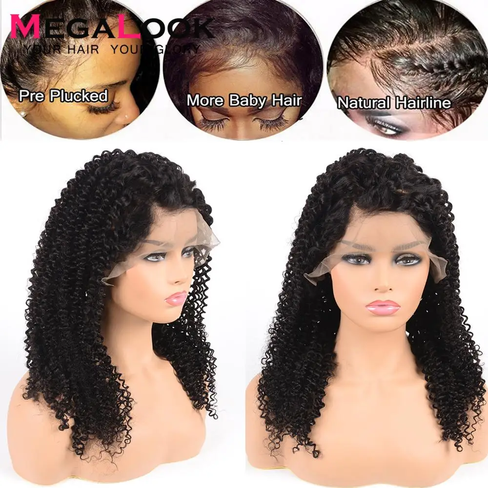 Megalook Jerry Curl парики из натуральных волос на кружеве с волосами для детей 13*4 натуральный цвет парик из натуральных волос 180% Плотность 12-34 дюймов