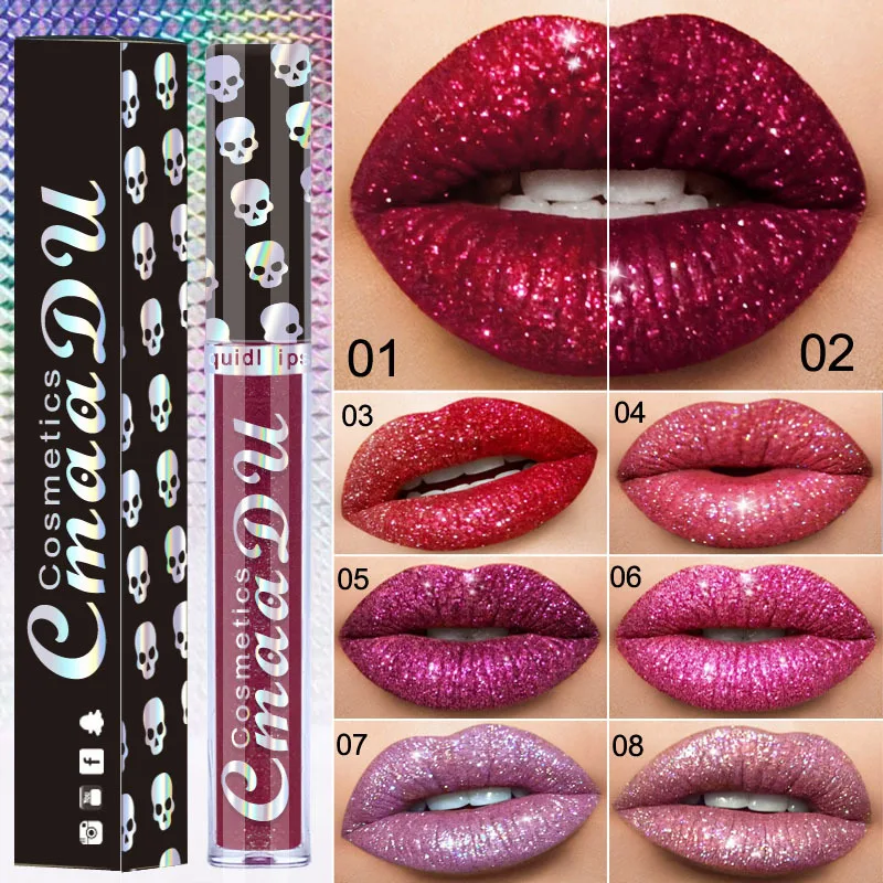 CmaaDu Алмазный Блестящий Блеск для губ на Хэллоуин, вечерние женские косметические блестки, металлический блеск для губ, профессиональный макияж, жидкие губы TSLM2