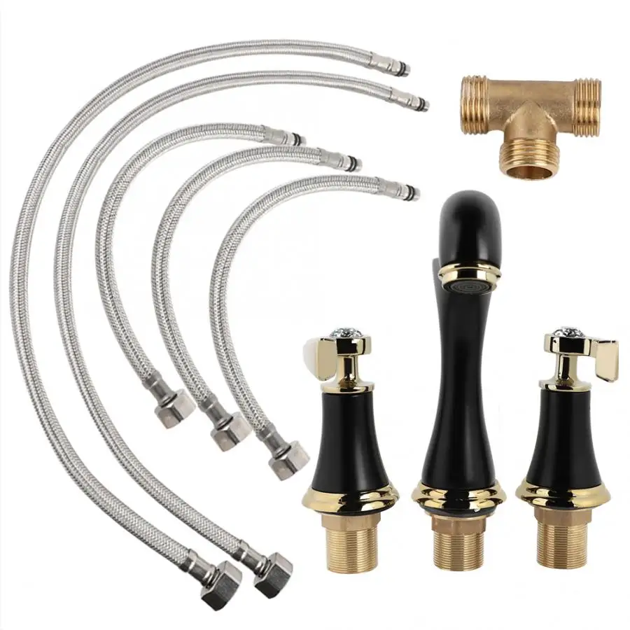 

Three-hole Basin Faucet Copper Bathroom Cabinet Split Faucet Three-piece Titanium Faucet Copper Four Points
