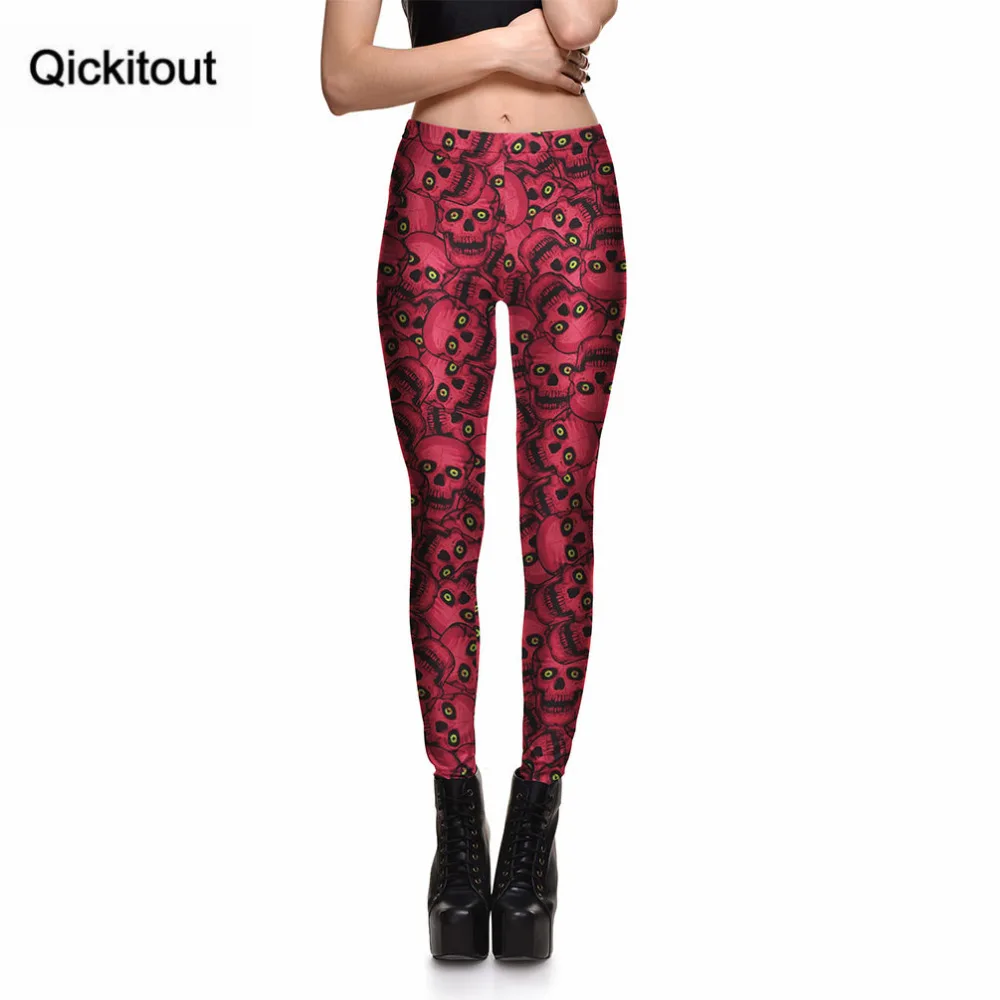 

Qickitout Leggings Hot Sales Women's Red Skull Green Eyes Evil Leggings Digital Print Pants Trousers Stretch Pants Wholesales