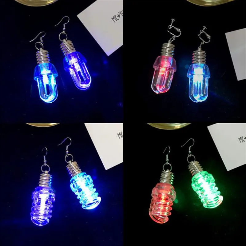 CLAITE 1 Pair Light Up LED Earring Colorful Light Bulb Stud Earrings