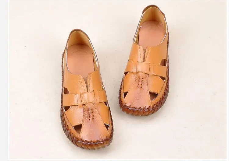 Женские сандалии; коллекция года; сезон лето; женская обувь ручной работы из натуральной кожи; кожаные сандалии; женская обувь на плоской подошве в стиле ретро; обувь для мам