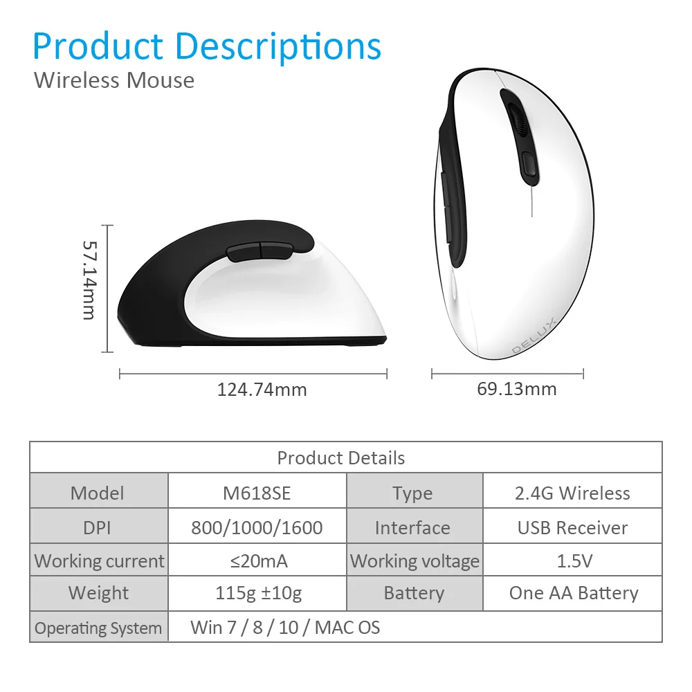 Мышь оптическая беспроводная Delux M618XU 2 4 ГГц 6 кнопок USB 2000/XP/Vista/7/8/10|Мыши| |