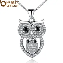 BAMOER Vintage Owl Pendant Necklace with AAA Austrian Zircon White Gold Plated Summer Collection Animal Jewelry YIN047