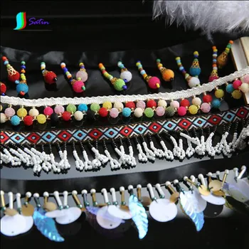 

Colorful Ball Beaded Leaves Sequin Lace,Hat/Clothes,Home Curtain Decoration Accessory Bead Tassel Lace Band S0414L