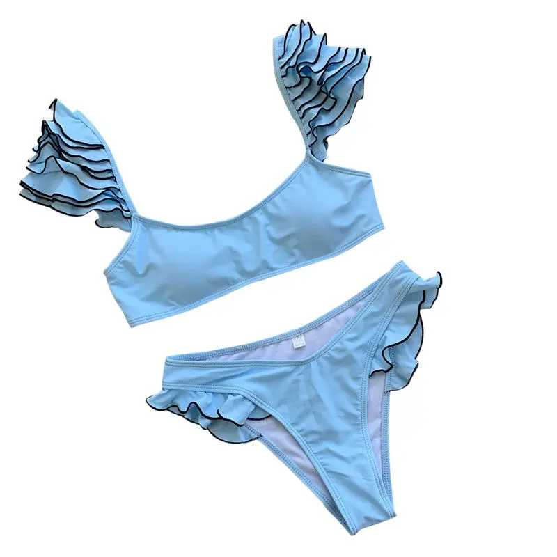 

Summer Bikini 2019 Women's Two Piece Swimsuit Ruffled Solid Bikini Set Swimwear Women Swimsuit maillot de bain femme biquini