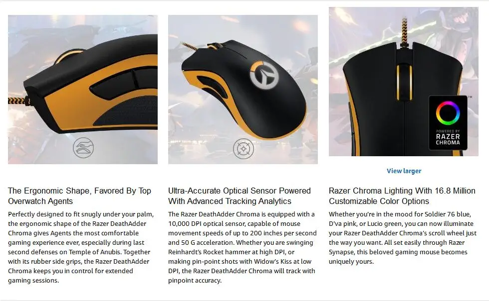 Игровая мышь razer DeathAdder Chroma Overwatch Edition 10000 dpi RGB эргономичная компьютерная Игровая USB Проводная Розничная посылка