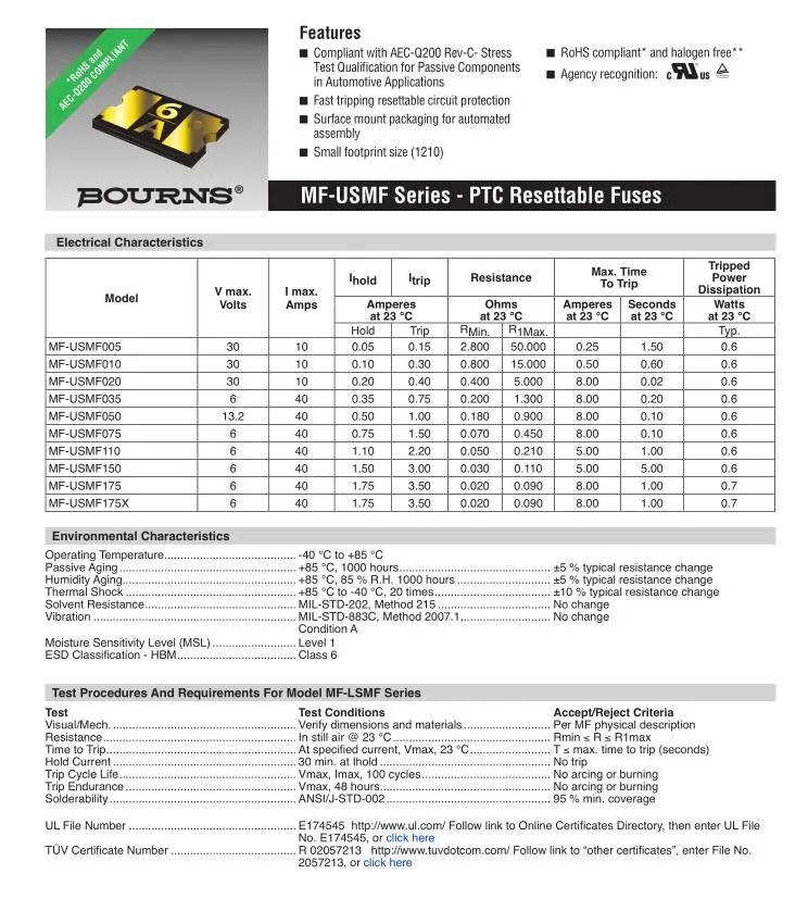 3000 шт. x MF-USMF PPTC 0.05A 0.1A 0.2A 0.35A 0.75A 1.1A 1.5A 2A 6 В 13,2 В 30 В 1210 SMD Самовосстанавливающиеся предохранитель для Bourns резистор