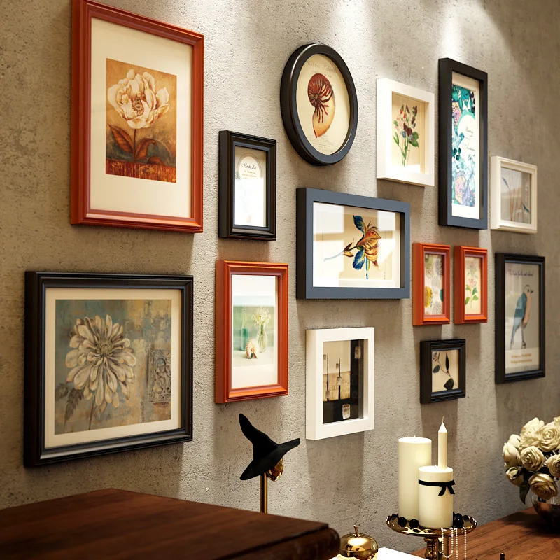 

New Creative Multi-colors European Style 14pcs Photo Frames Set Wooden Picture Frames Combination Home Decor Photo Frames Set