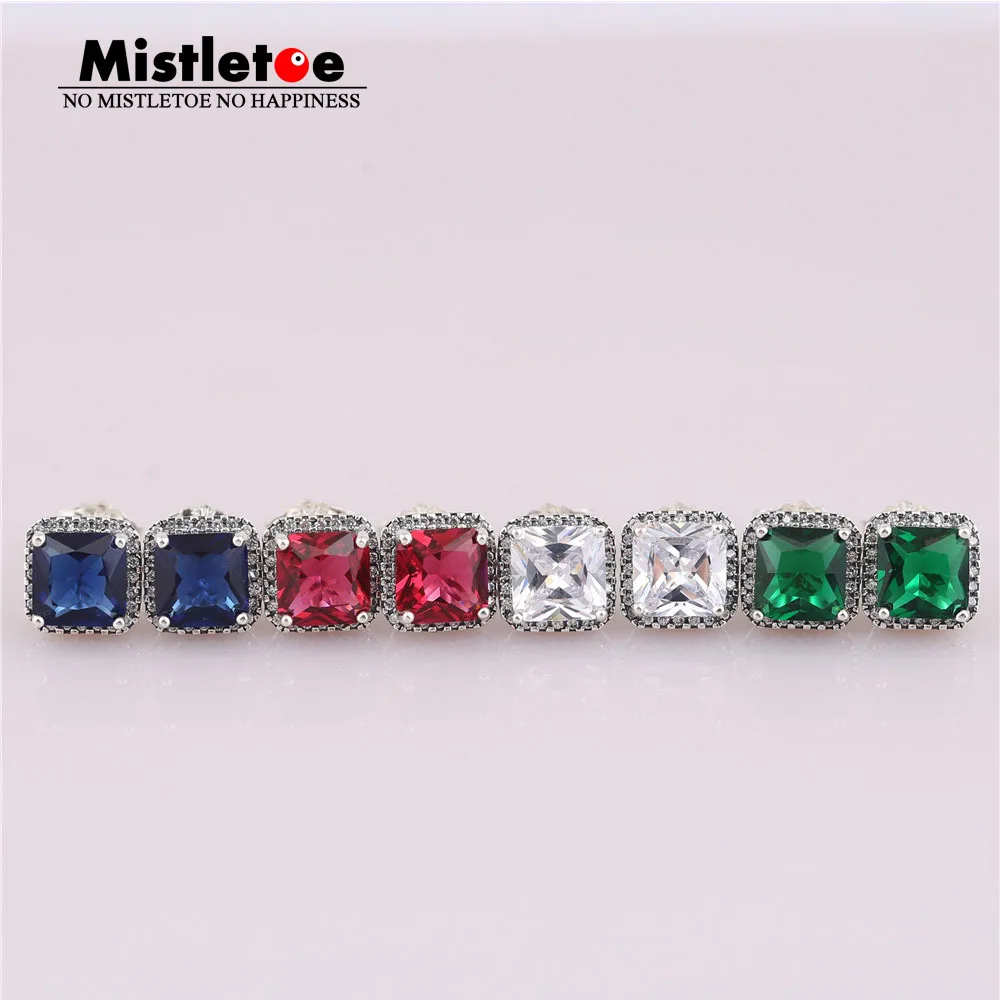 

Authentic 925 Sterling Silver Timeless Elegance, Clear Red Blue Green CZ Earring Compatible with European Jewelry
