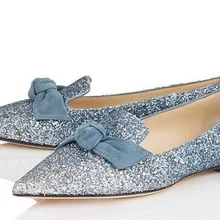 Новое поступление весна Для женщин синий черный бежевый Bling блестками Луки галстук бабочка узел острый носок повседневные туфли на плоской подошве женские