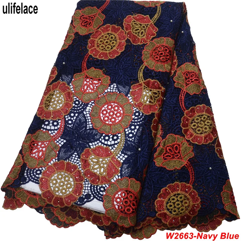 

African cord lace fabric swiss voile lace High Quality Newest guipure lace fabric Embroidered Swiss Royal Blue fabrics W2-719