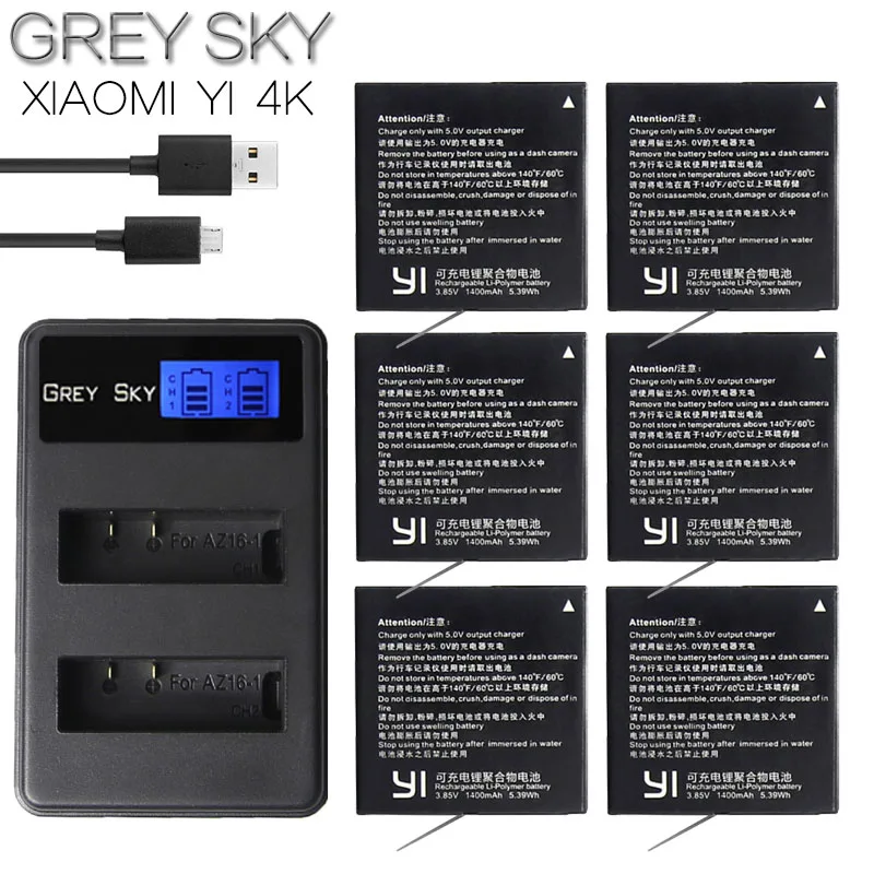 

1400mAh 3.85v xiaomi yi Battery AZ16-1 + DUAL USB Charger for Xiaomi Yi 2 4K Battery Original Xiao Mi Yi Lite Action Cameras