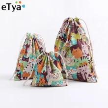 eTya Women Makeup Organizer Travel Cosmetic font b Bag b font Cotton Linen font b Drawstring