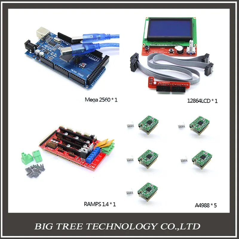  3D Printer kit-1pcs Mega 2560 R3 + 1pcs RAMPS 1.4 Controller + 5pcs A4988 Stepper Driver Module +1pcs 12864 controller 