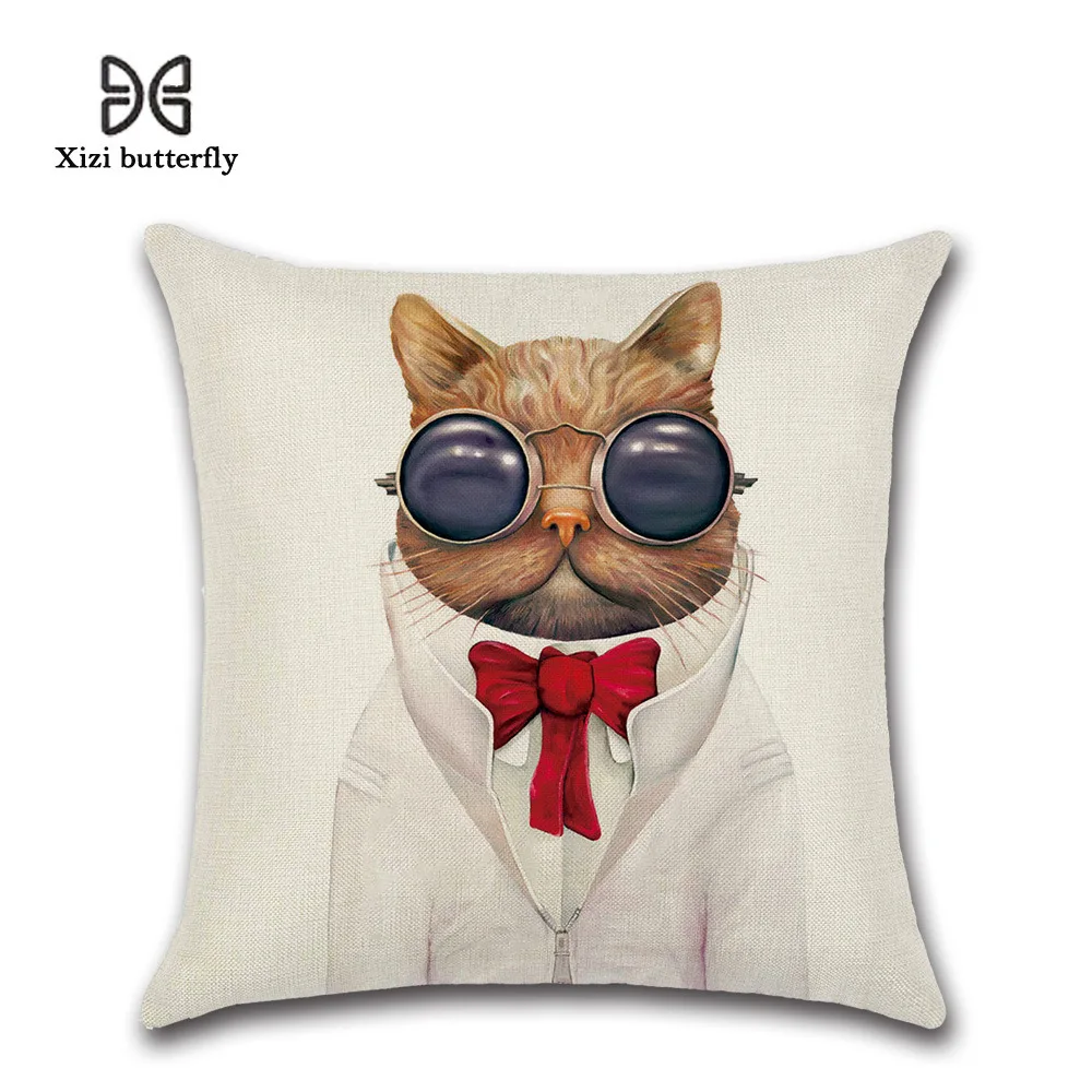 Животное Mr. Cat Famliy напечатанная Подушка Чехол диванная подушка хлопковое постельное бельё мультяшная наволочка для Дома Офиса отеля Coussin 45*45 см
