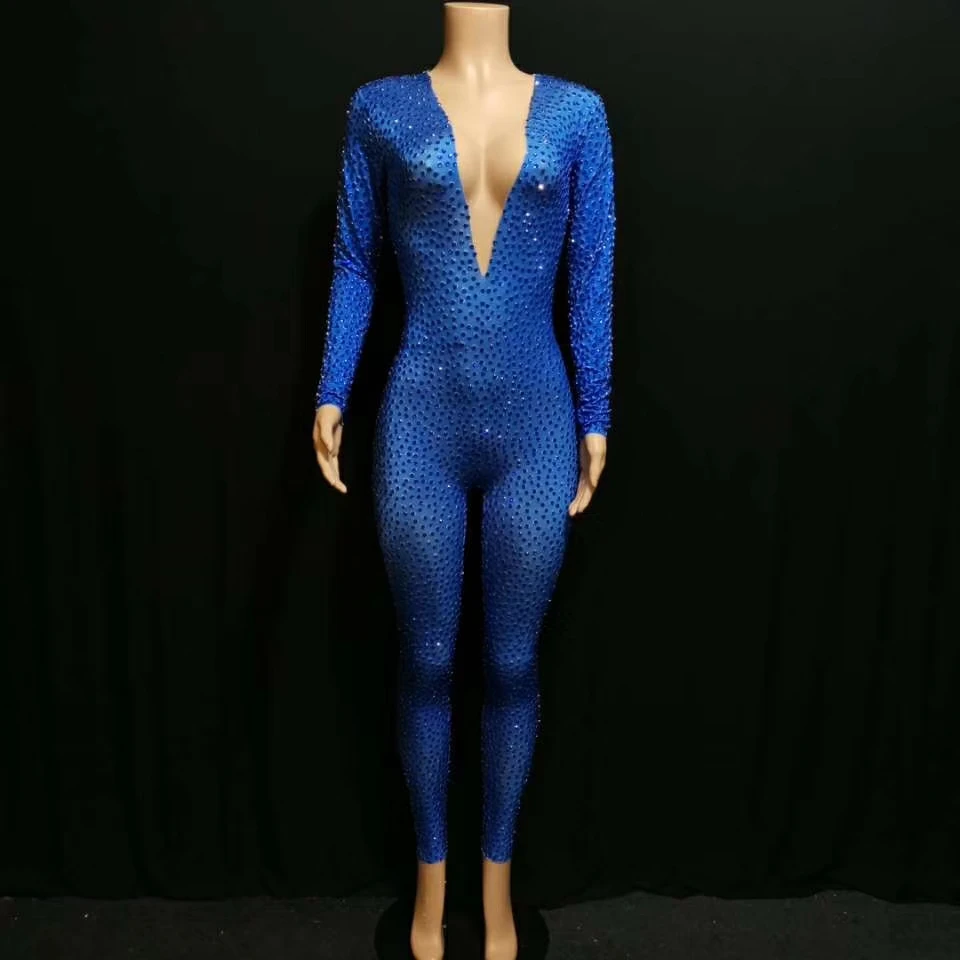 blue tight jumpsuit